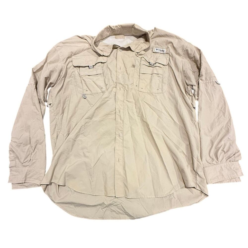 Columbia PFG Bahama II Men's Khaki Tan Long Sleeve Vented Fishing Shirt Large
